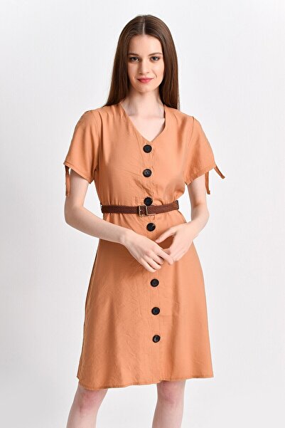 Cotton Mood 92810156 Bodrum 8 Button Short Sleeve Dress Cinnamon