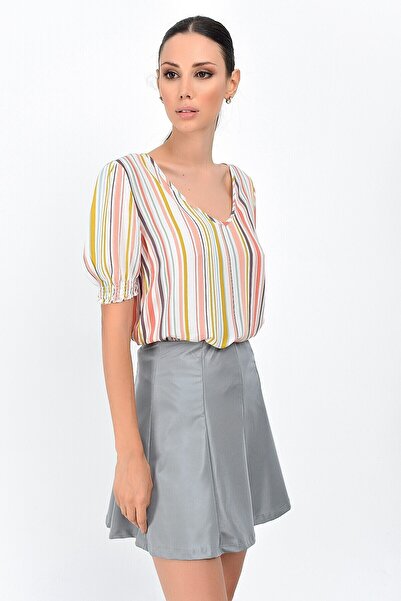 Cotton Mood 93614023 Shiny Micro Fragmented Short Skirt Gray