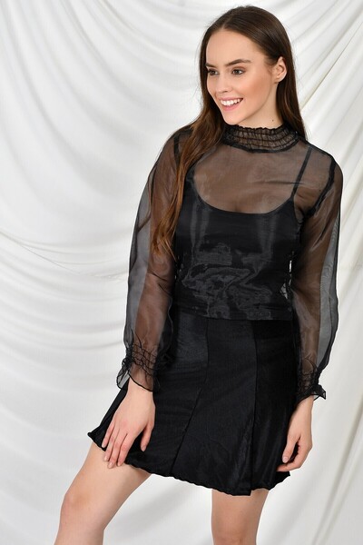 Cotton Mood 9474746 Velvet Patchwork Elastic Short Skirt Black