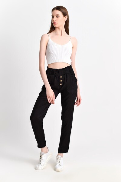 cottonmood 9283059 Bodrum 3 Düğmeli Sahte Patlı Cepli Pantolon Sıyah