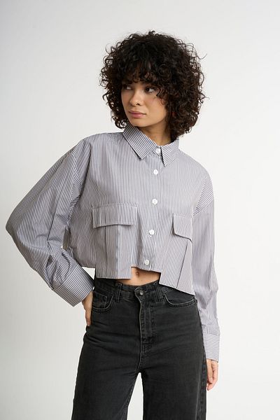 HANIQA Cămașă crop cu dungi gri-mare - 44-50 |   4030