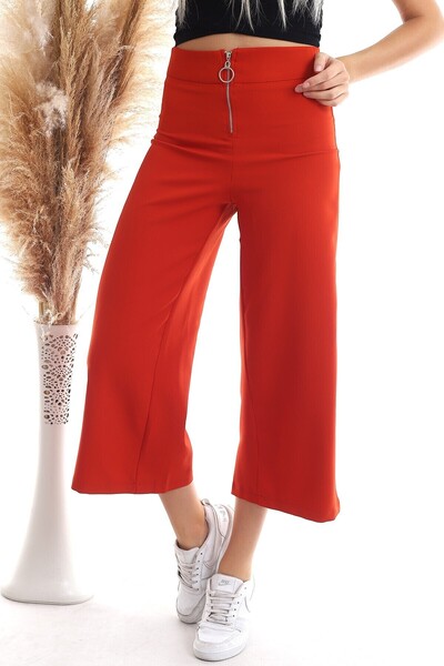 Cotton Mood 9092864 Azra Front Zipper Wide Leg Trousers Tile