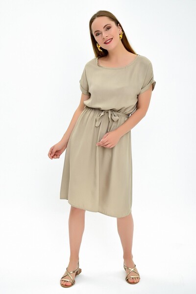 Cotton Mood 9303031 Dok.Viskon Elastic Waist Bat Sleeve Dress Vizon