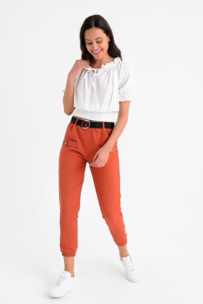 Cotton Mood 9152981 Buckle Leggings with Front Pocket Trousers Tile