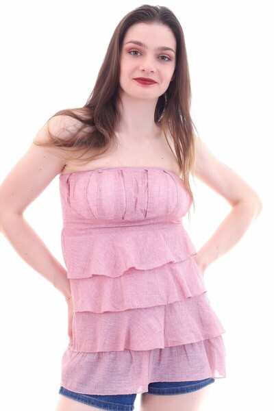 Cotton Mood 3022 Strapless Skirt Ruffled Dress Pudra