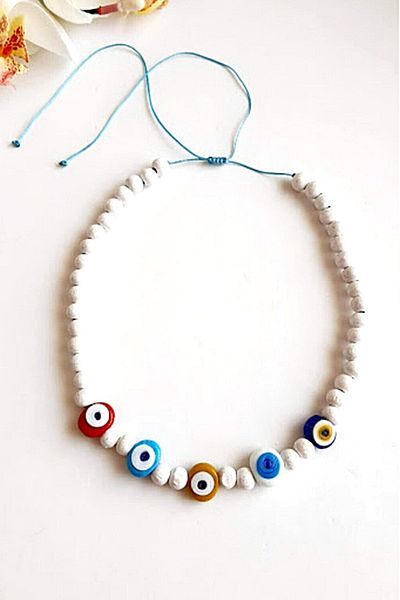 PETEK AKSESUAR Evil Eye Bead Wooden Bamboo Necklace Colorful