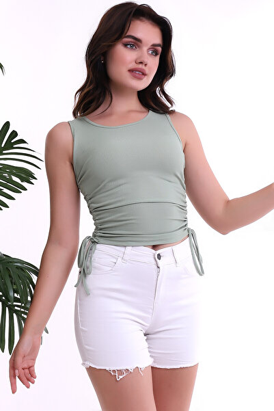 Cotton Mood 22223925 حياكة مضلعة بلوزة برباط جانبي CAGLA YESIL