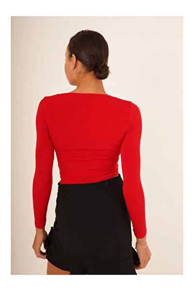Cotton Mood 23254224 Sandy Yaka Zigzag Nakışlı Uz.Kol Bluz KIRMIZI