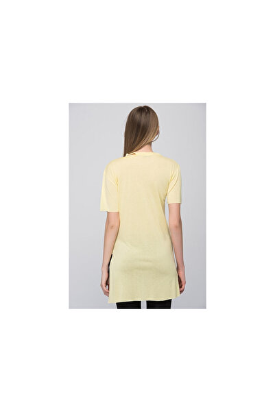 Cotton Mood 8101001 Keep Calm Printed Left Neckline Cutout Short Sleeve Tunic Yellow