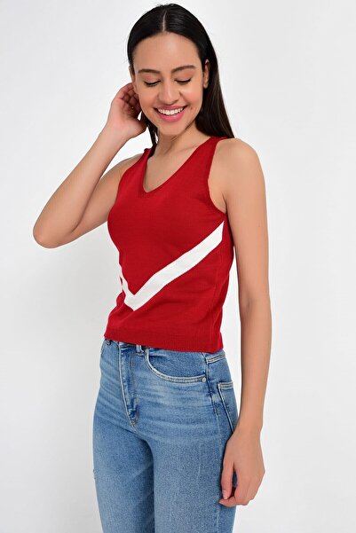 Cotton Mood 9206172 Knitwear V Neck Strap Sweater Red