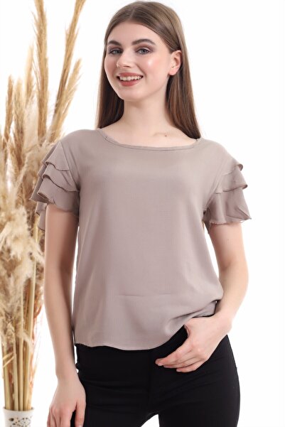 Cotton Mood 94022011 Dok.Viskon Ruffled Short Sleeve Blouse Vizon