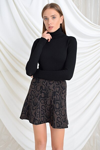 Cotton Mood 9404045 Leopard Print Patchwork Short Skirt Brown