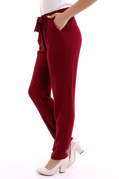 Cotton Mood 8083177 Belmando Viscose Belted Elasticated Trousers with Pockets Bordo