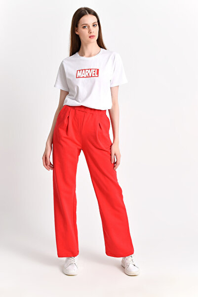 Cotton Mood 9292933 Double-Pocket Wide-Leg Pants Red