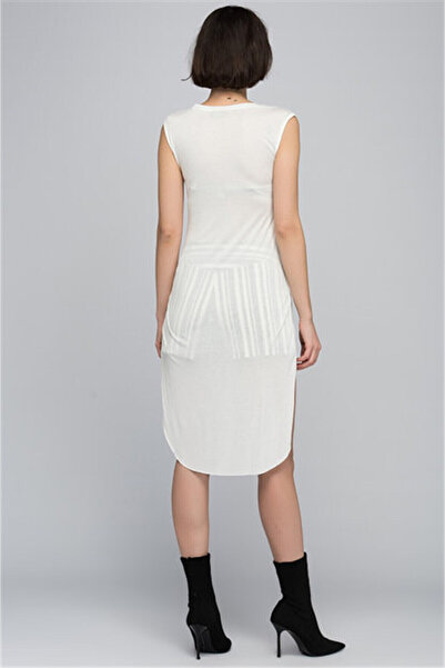 Cotton Mood 8080846 Text Printed Back Skirt Long Sleeveless Tunic Ekru