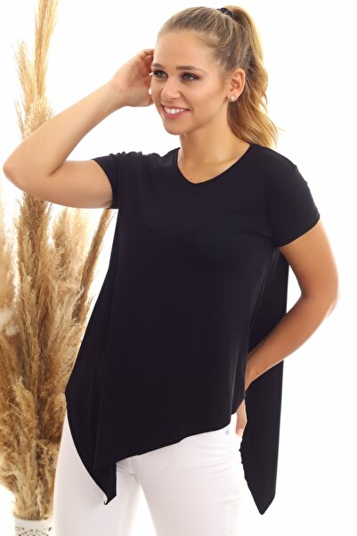Cotton Mood 20060632 بلوزة فيسكوز بأكمام قصيرة غير متماثلة وياقة على شكل حرف ...