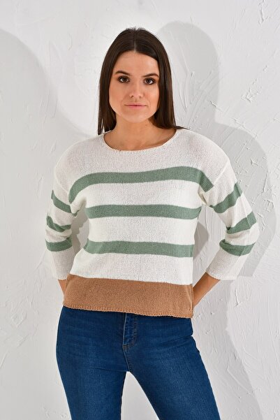 Cotton Mood 20026185 Knitwear Striped Blouse Ecru Green