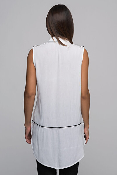 Cotton Mood 7361737 Sleeveless Shirt with Interlaced Epaulettes Ecru