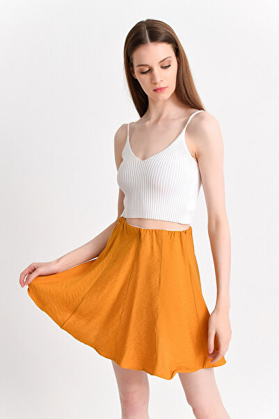 Cotton Mood 92814021 K.Flamlı Parçalı Kısa Etek Hardal