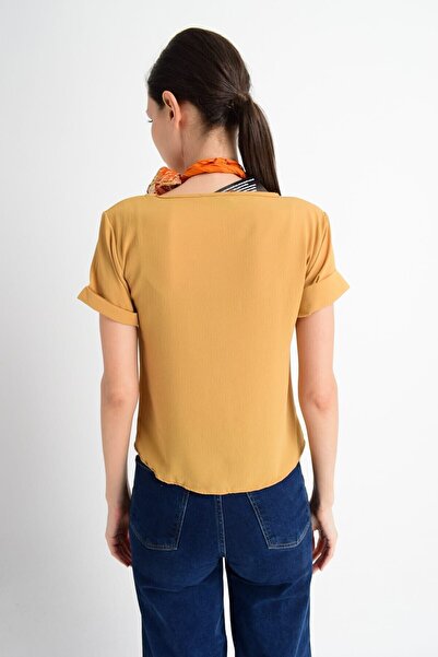 Cotton Mood 8122244 Kobe Single Pocket Short Sleeve Blouse Mustard