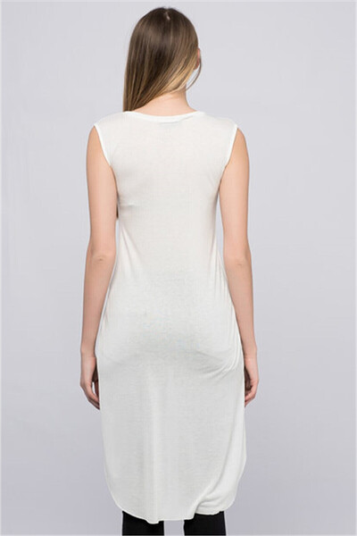 Cotton Mood 8111101 Something Text Printed Back Skirt Long Sleeveless Tunic Ecru