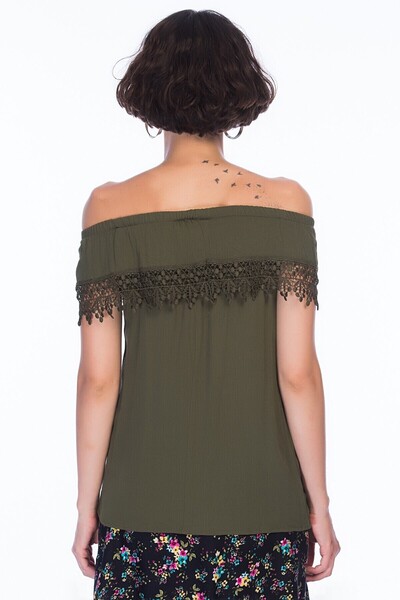 Cotton Mood 8259457 Şile Bezi Madonna Collar Guipure Blouse Khaki