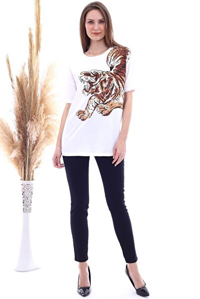 Cotton Mood 20061959 Single Jersey Stone Tiger Printed T-Shirt White