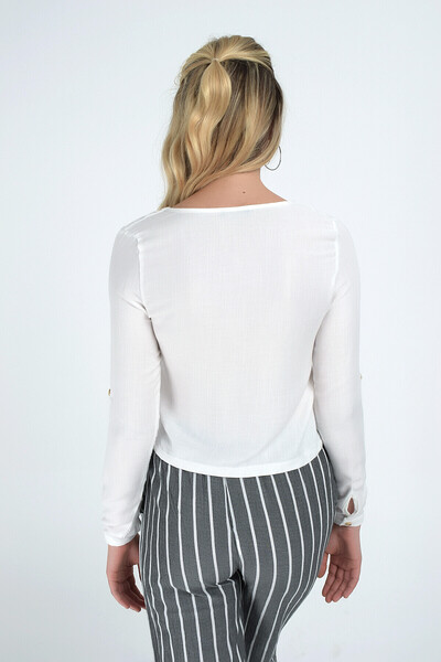 Cotton Mood 9152983 Sergeant Ds.V Collar Front Tie Long Sleeve Epaulet Shirt Ecru