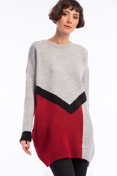 Cotton Mood 20026083 Knitwear Soft Yarn 3-Color Intersiye Tunic Gray