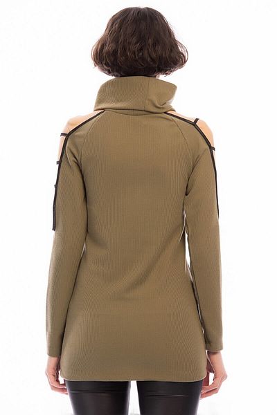 Cotton Mood 8501421 Thessaloniki Sleeve Leather Piping Garnished Dagaje Tunik Hakı