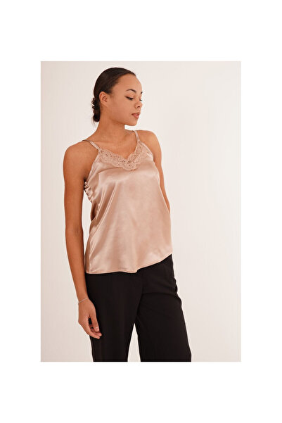 Cotton Mood 23134061 Satin Chest Lace Detailed Sleeveless Blouse Vizon