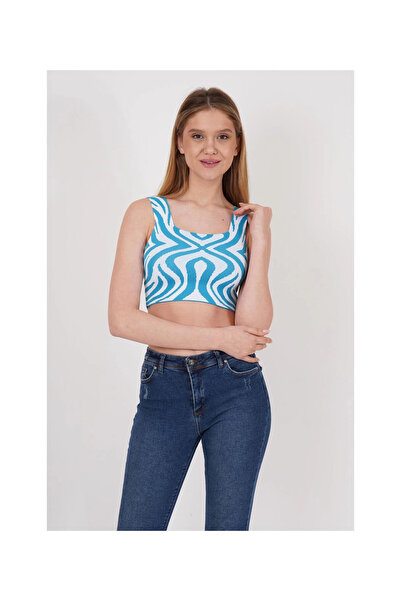 Cotton Mood 23256430 Knitwear Patterned Strappy Square Neck Undershirt BLUE