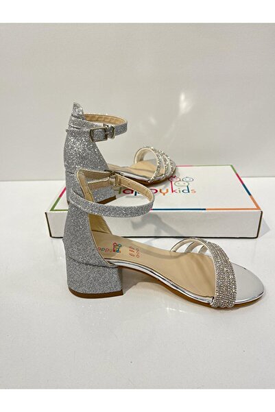 BUTİKHAPPYKİDS Βραδινό φόρεμα για κορίτσια Παπούτσια από ασημί πέτρα 3 ρίγες ...