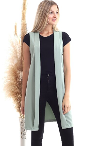 Cotton Mood 20342974 سترة أزرا طويلة بدون أكمام CAGLA YEŞİL