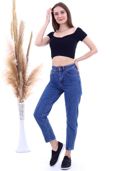 Cotton Mood 20063392 Denim Mom Frient Ribbed Blue Denim Pants Kmav