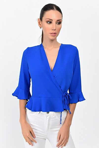 Cotton Mood 9363028 Kobe Kruvaze Eteği Kolu Fırfırlı Capri Kol Bluz SAKS