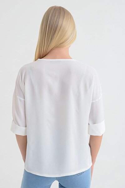 Cotton Mood 9152879 Kobe Collar Buttoned Capri Sleeve Blouse Ecru