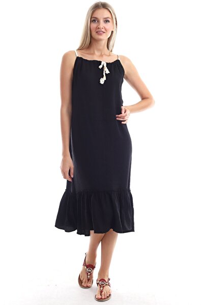 Cotton Mood 20343089 Nylon Linen Cord Strap Dress Black