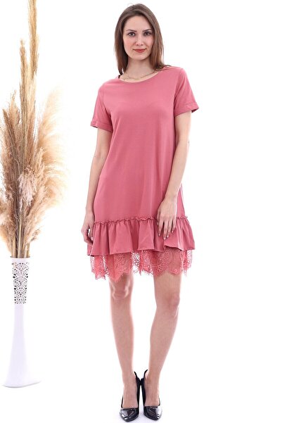 Cotton Mood 20063103 Single Jersey Skirt Lace Short Sleeve Dress Dried Rose