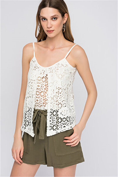 Cotton Mood 8114299 Lace Frontal Double Layered Strap Blouse Ecru