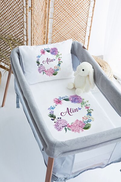 Lilabio %100 Pamuk Saten İsme Özel İsimli 70x120 Park Yatak Nevresim Seti Ort...