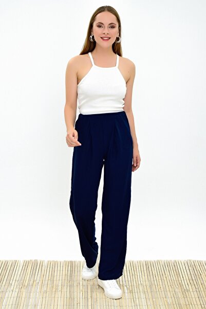 Cotton Mood 9313333 بنطلون فضفاض ذو أرجل واسعة مع جيوب من الفسكوز باللون الأز...