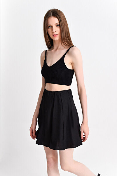 Cotton Mood 92814021 K.Flamlı Parçalı Kısa Etek Black