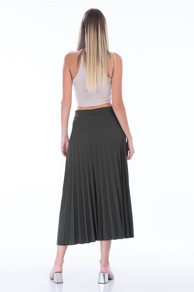 Cotton Mood 8272693 Mira Pleated Elastic Waist Long Skirt Khaki