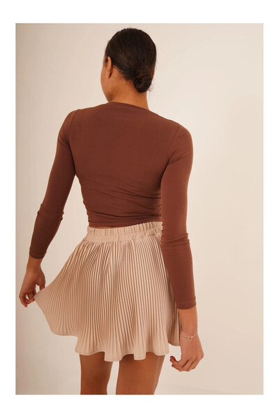 Cotton Mood 23254005 Sandy Front Tunnel Gathered Long Sleeve Blouse BROWN