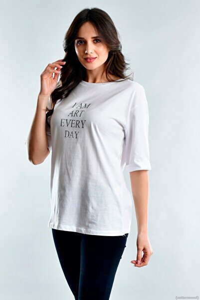 Cotton Mood 20021916 Single Jersey I Am Art Stone Printed Short Sleeve T-Shirt White