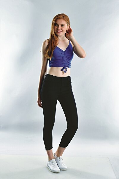 Cotton Mood 20072005 Ribbed Knit Strappy Drawstring Bustier Black