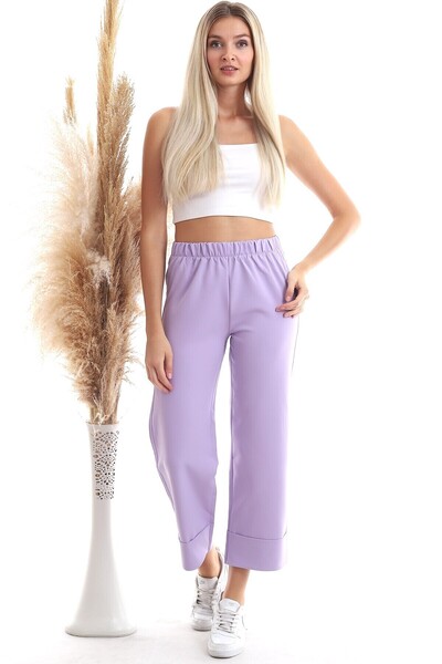 Cotton Mood 20343275 Azra Elastic Waist Double Leg Trousers Lila