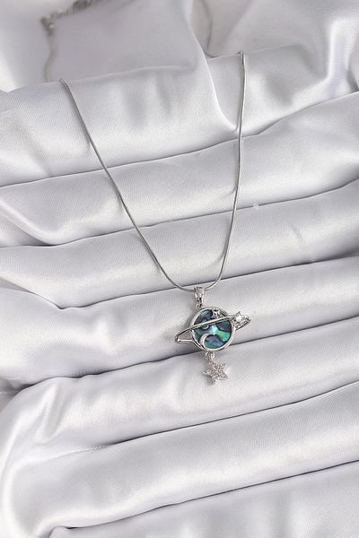 Clariss 316L Steel Silver Color Chain Zircon Stone Planet Model Women's Necklace