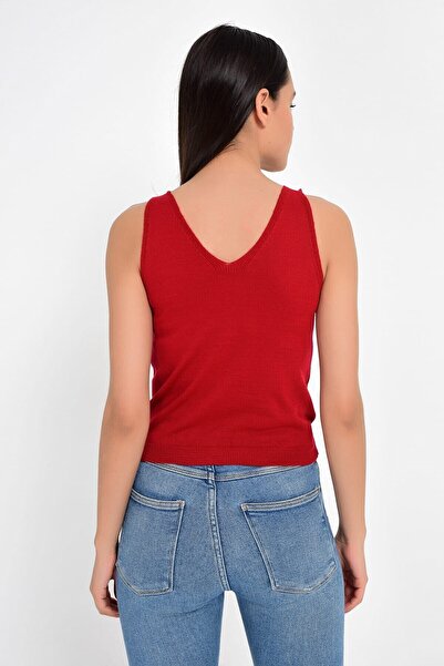 Cotton Mood 9206172 Knitwear V Neck Strap Sweater Red